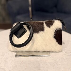 Montana West Genuine Hair-On Cowhide Ring Handle Wristlet Clutch Bag Black (D)